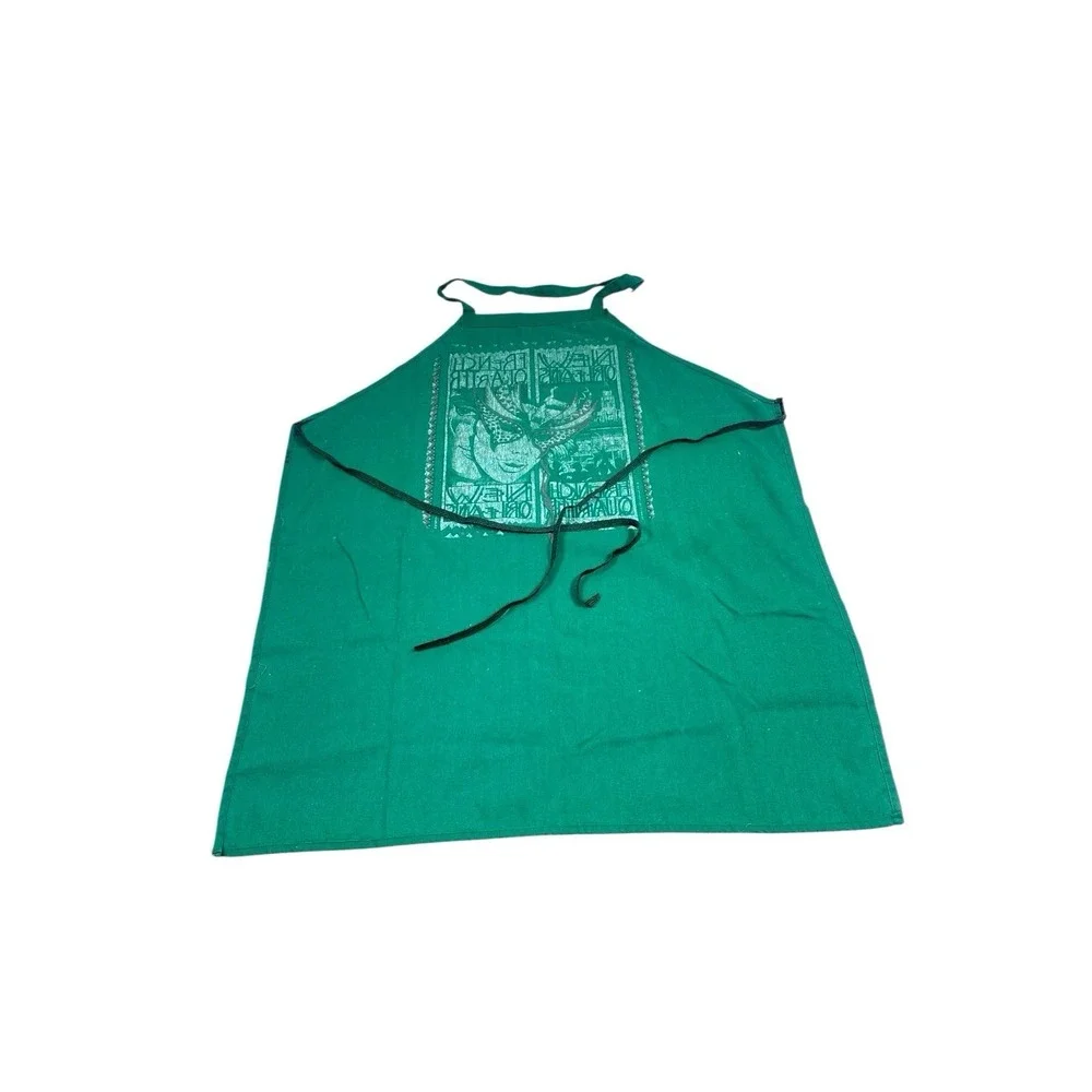 Vintage 1990 New Orleans French Quarter Mardi Gras Apron Mask Green Souvenir‎